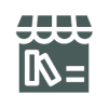 Storefront icon with stylized letters inside.